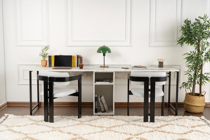 Nordure Twin Study Desk - Freesia Marble, Black